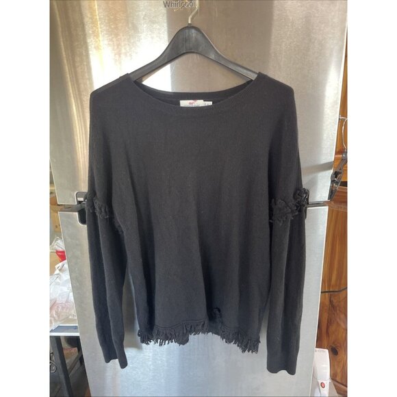 Vineyard Vines‎ Sweater Womens XL Black  Merino Wool Cashmere Minimalist Fringe - Picture 5 of 12